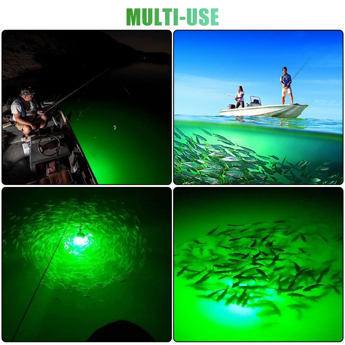 120 2835 SMD LED Underwater Fishing Light，8" 10.5W DC 12V 1000ML Green Night Fishing Finder Attractor, IP68 Submersible Boat Lamp for Lure Bait Snook Crappie, 22.3ft Cord Wire &Cigarette Adapter Wire