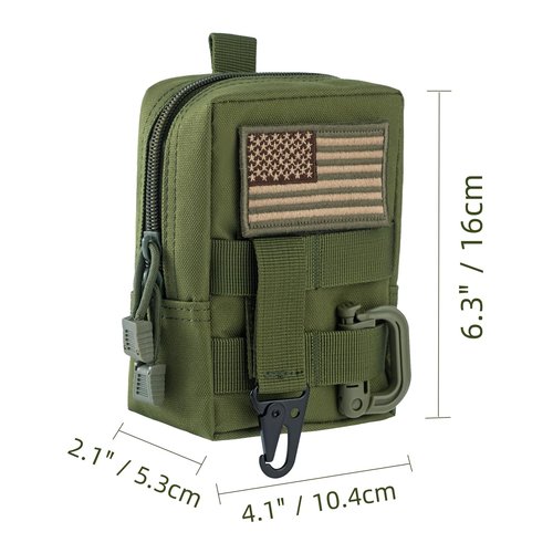 Tskijun Tactical Molle Pouch Compact EDC Bag Utility Tool Pouch Durable 600D Nylon Small Travel Bag Molle Accessories Organizer for Outdoor Activity (Army Green(1pack))