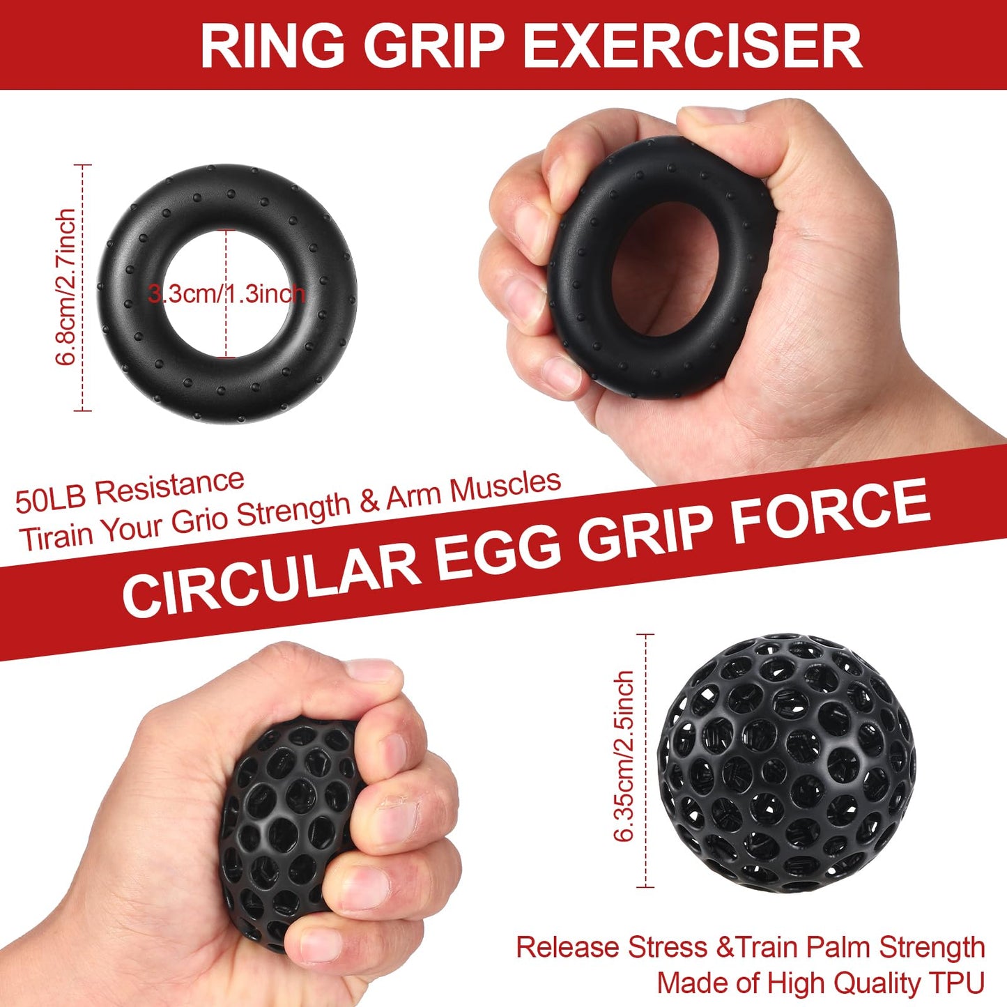 Hand Grip Strengthener Workout Kit (5 Pack) with Adjustable Tension Finger Exerciser, Adjustable Resistance Hand Gripper, Stress Relief Ball, and Forearm Workout Ring for Muscle Building and Injury Recovery