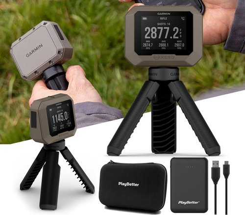 PlayBetter Garmin Xero C1 Pro Chronograph Bundle - Precise Projectile Speeds Readings from 100 fps to 5,000 fps - Simple & Compact Design, 6-Hour Battery Life - Includes Portable Charger & Hard Case
