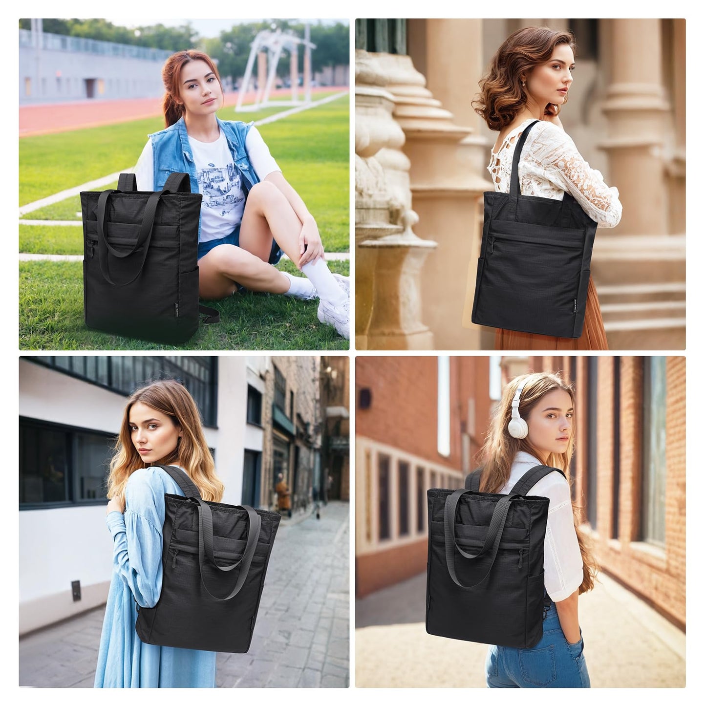 GOLF SUPAGS Foldaway Convertible Tote Backpack Lightweight Nylon Daypack Women Men City Pack Versatile Backpack Leisure, Black