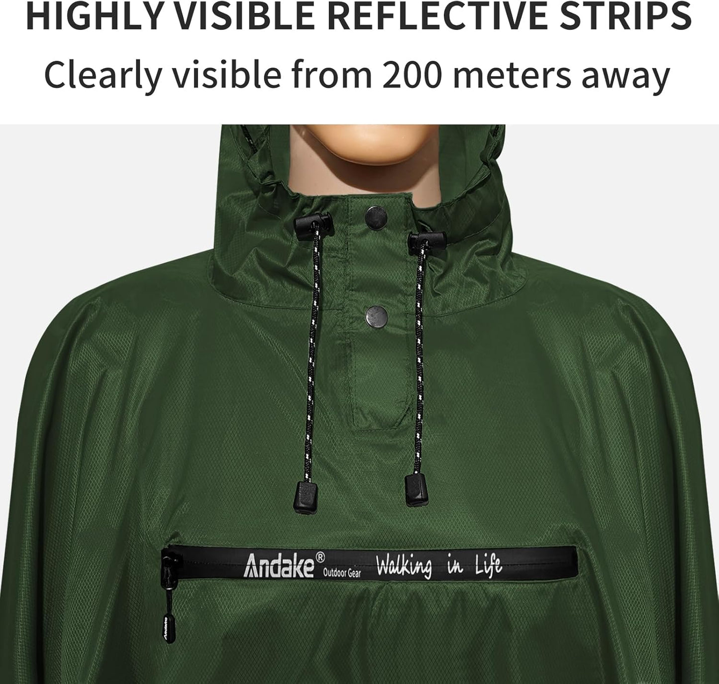 Andake Waterproof Rain Poncho for Adults Unisex,230T Ripstop Polyester,Raincoat Gear with Transparent Viewing Window Outdoors