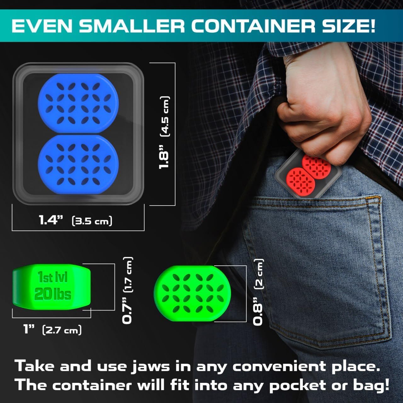 Jaw Exerciser for Men and Women - 2 pcs Powerful Jaw Trainer - Beginner 20 lb - Double Chin Reducer Eliminator - Silicone Toner Tablets - Face Neck Shaper and Strengthener Chewing Gum