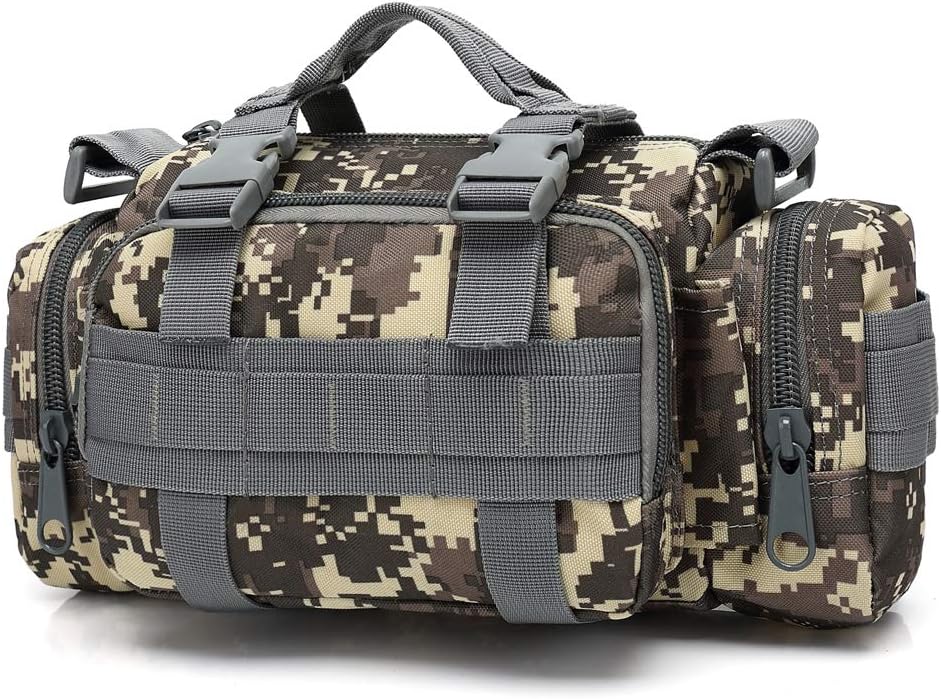 3P Military Duffel Waist Bag, Molle Bicycle/Motorcycle Waterproof Fanny Packs Camera Bag Camo EDC Utility Pouch Crossbody with Shoulder Strap Hand Carry