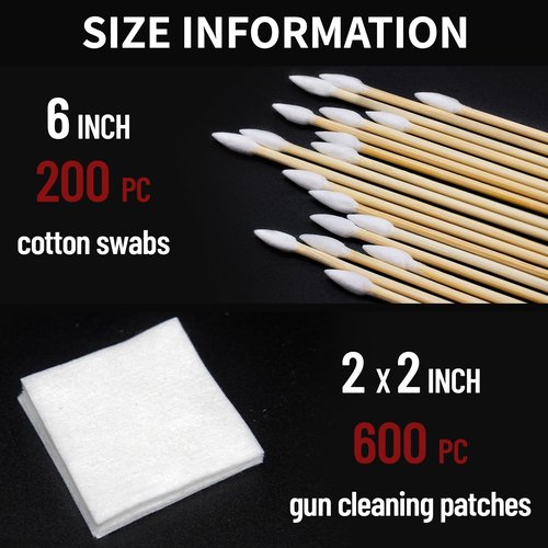 Gun Cleaning Supplies in Storage Box - 600PCS Patches and 200PCS 6" Double-Ended Swabs, 2" x 2" Lint Free Gun Cleaning Patches Fit Most Caliber Firearms