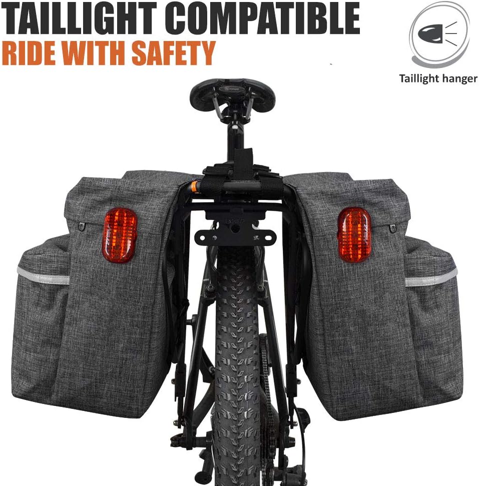BV 26L Rear Bike Bag - Bike Saddle Bag with 4 Zippered Compartments & Adjustable Hooks - Water-Resistant Bike Bags for Bicycles with Reflective Trim, Taillight Hanger & Handle - Fits Most Racks