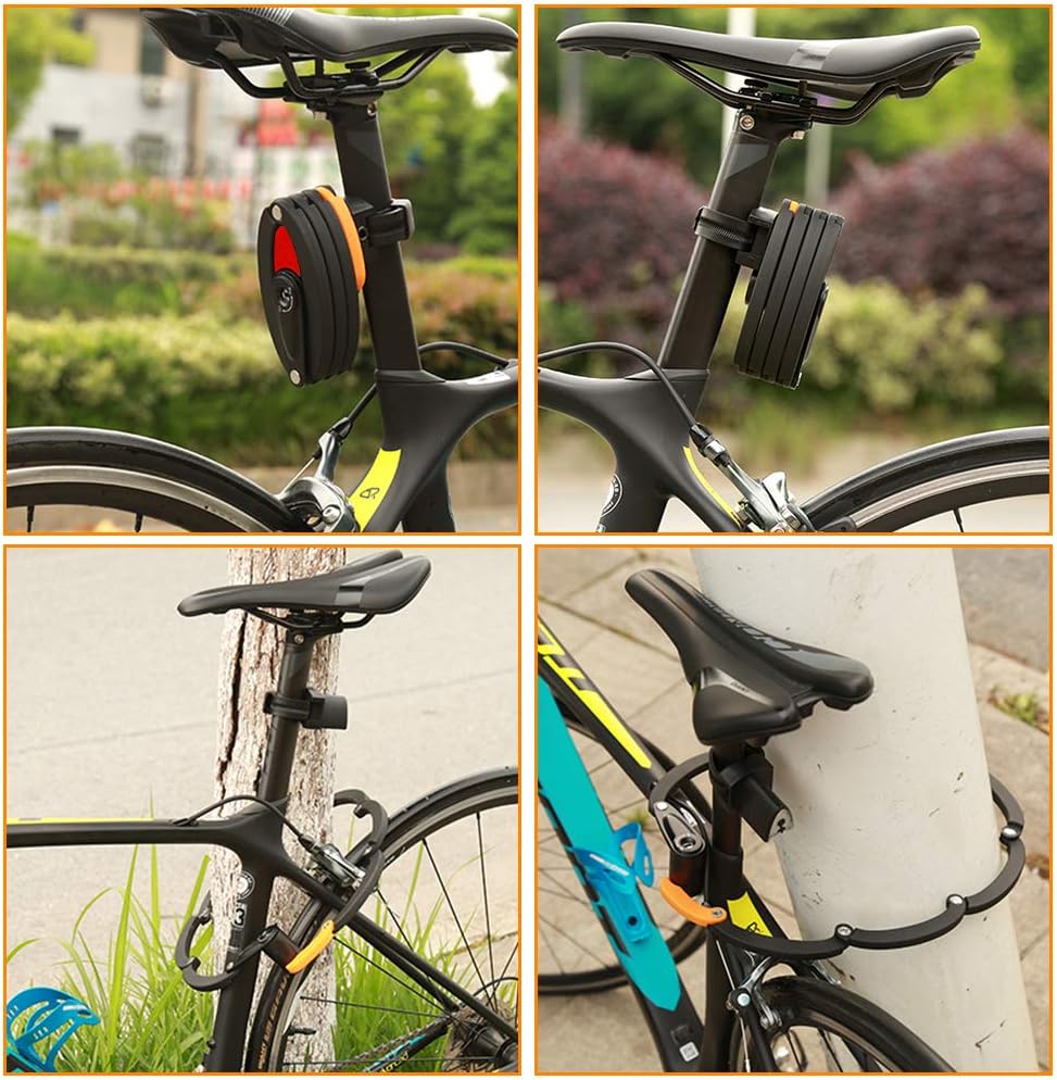 WOTOW Folding Bike Lock, Heavy Duty Steel Foldable Bike Chain Lock with Mounting Bracket, 35” Unfolding Anti Theft Bicycle Lock with 3 Key for Mountain Road City Bikes Scooter Motorcycle