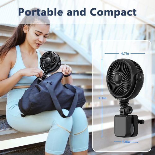 Nauttxon Rechargeable Peloton Bike Fan with Cotton Pads for Fragrance Drops, Clip Portable Battery Operated Fan for Treadmill Stationary Bike Exercise Stroller-Peloton Accessories-Black