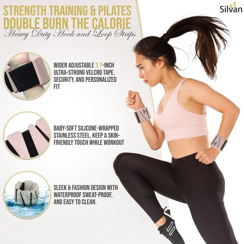 SILVAN Ankle and Wrist Weights for Women and Men - 1lb Pair, Modern Beige Neoprene Wrist and Ankle Bangles for Yoga, Walking, Running, Barre, Pilates, Cardio & Aerobics, Home & Gym Workouts