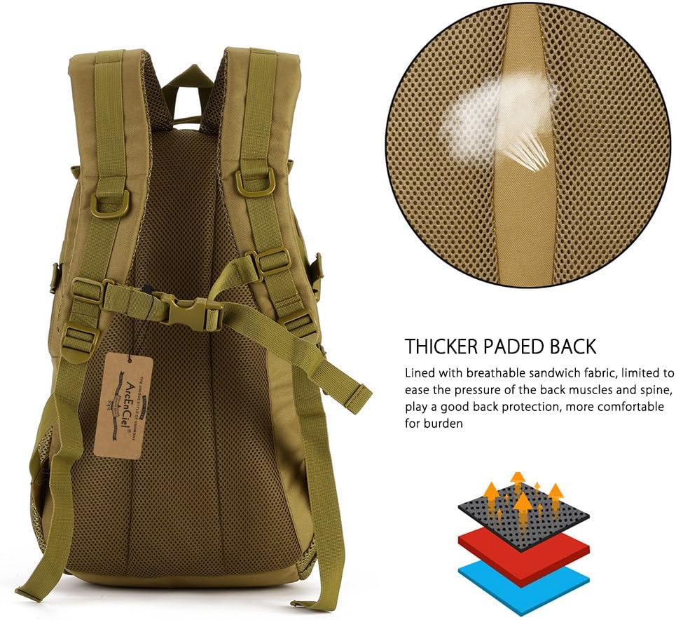 ArcEnCiel Motorcycle Backpack Tactical Military Bag for Outdoor Hiking Camping Trekking - Rain Cover+Patch Included
