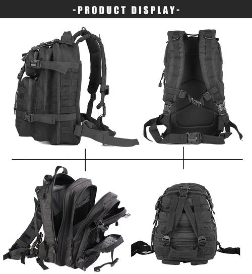 Miramrax Small Tactical Backpack Military Daypack - 30L Backpack for Men Molle Assault Pack Bug Out Bag for Hiking Camping Travel Army Hunting Rucksack Trekking (Black)
