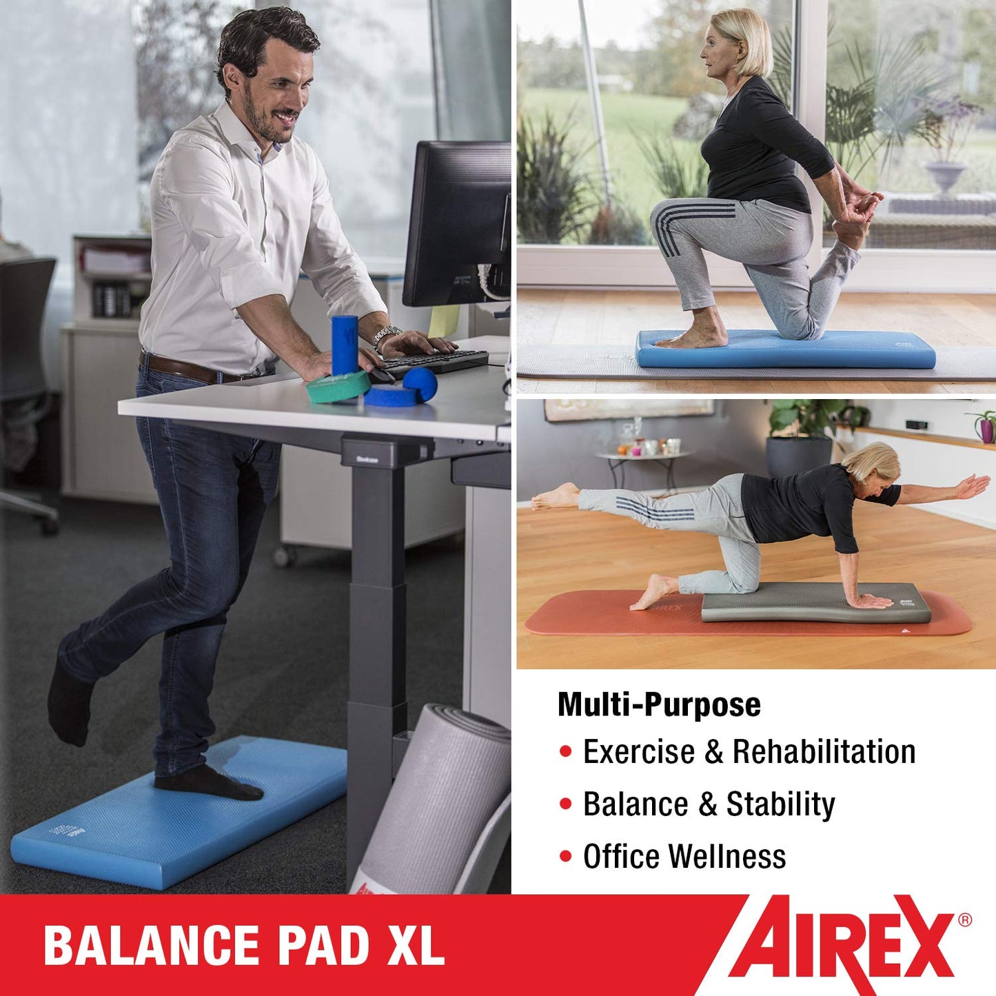 Airex Balance Pad Foam Board Stability Cushion Exercise Trainer for Balance, Stretching, Physical Therapy, Mobility, Rehabilitation and Core Strength Training 16 x 20 x 2.5, Blue