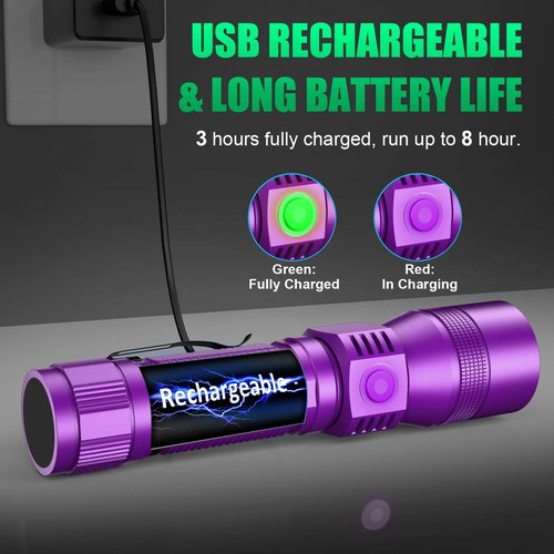 Black Light flashlight, 3 in-1 Rechargeable Flashlights, UV Light Magnetic LED Flashlight High Lumens, 7 Mode Camping Waterproof Flashlight for Pet Urine Detection ((Black + Purple) with case)