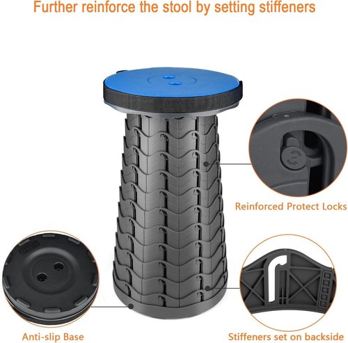 Upgraded Collapsible Stool, Lightweight and Durable Folding Telescoping Stool with Adjustable Height (10"-18"), Portable Camping Stool for Hiking, Fishing, Travel (Blue)