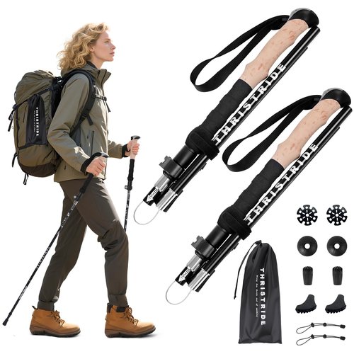 Thristride Our Aviation Grade Aluminum Alloy Trekking Poles - Strong, Lightweight, and Foldable - The Ultimate Companion for Hiking and Trekking! (110-125Centimeters)