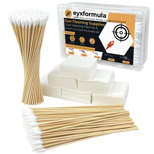 Gun Cleaning Supplies - 2x2'' Gun Cleaning Patches and 6''Gun Cleaning Swabs Set - Handgun, Shotgun, Pistol and Rifle Cleaning & Maintenance Kit