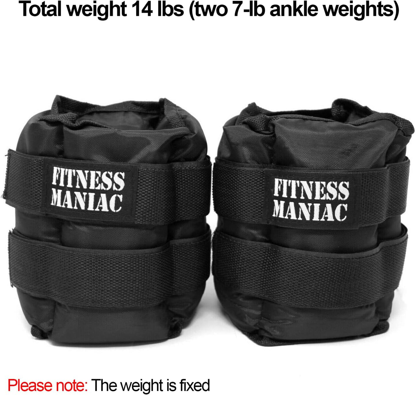 Fitness Maniac Pro Ankle Weights for Women Men Double Straps 14 lbs (7 Pounds Per Ankle) Durable Set for Gym, Workout, Walking, Ab, Leg Exercises