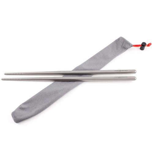 Core Element Titanium Chopsticks 9" Square Handle Grooved Rounded Tip Lightweight Eco-Friendly Durable Survival Utensil Tool Perfect for Camping, Home, Travel (Pack of 2 Pairs)