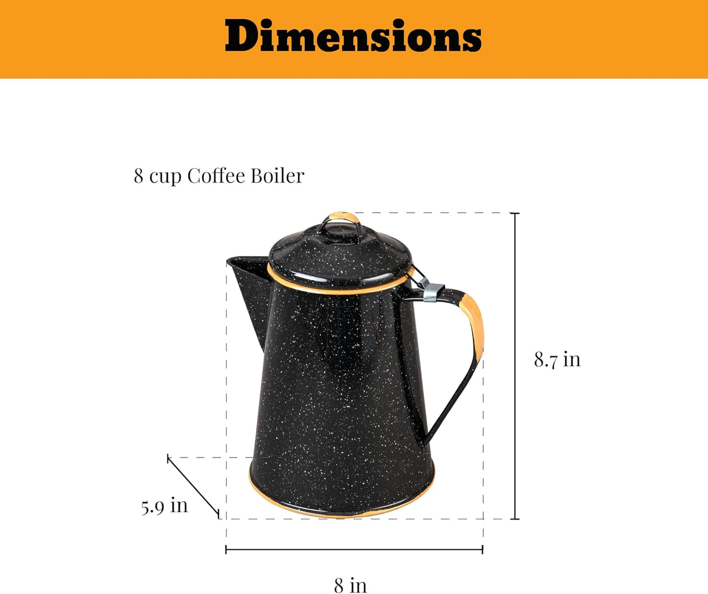 Granite Ware Coffee Boiler, 3-Quart - Stovetop or Campfire Coffee Pot, Durable Enameled Steel for Rapid Heat Absorption, Energy Efficient Design for Outdoor Adventures (Speckled Black)
