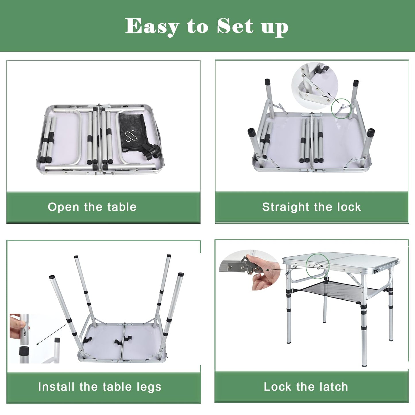 Geastsheng Small Folding Camping Table, 2ft Portable Picnic Table Aluminum 24" x 16" Folding Table, 3 Adjustable Heights Portable Lightweight Table Dining Table for RV, Picnic, Beach (White)