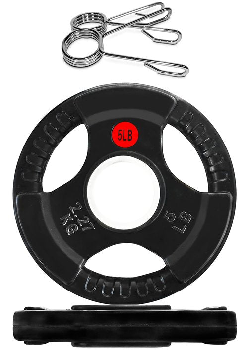 Signature Fitness Olympic 2-Inch Cast Iron Plate Weight Plate for Strength Training and Weightlifting, Style #4, 5LB Pair