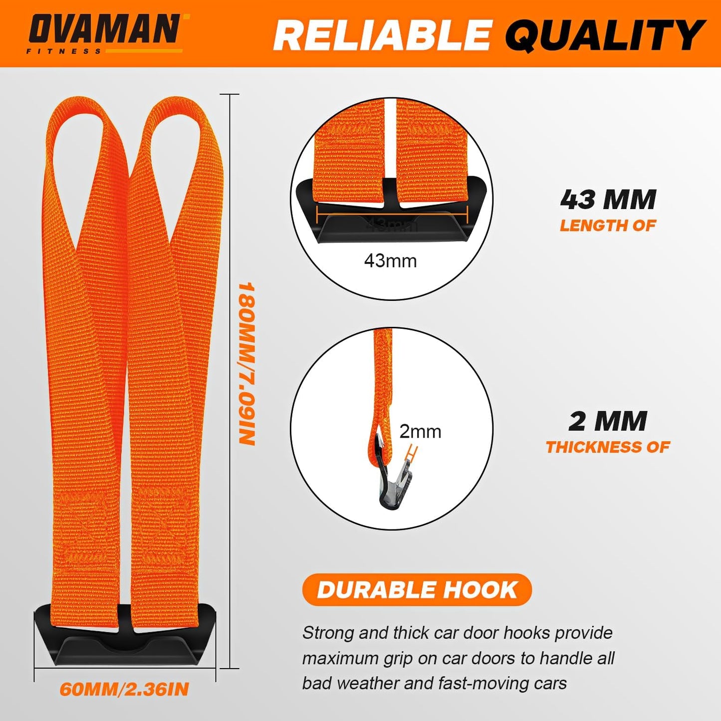 6 Car Door Hook Straps with Double Loops - Universal Roof Rack Straps for Secure Cargo, No Roof Rack Needed, Heavy-Duty Waterproof Design, Compatible with Most Cars(Orange)