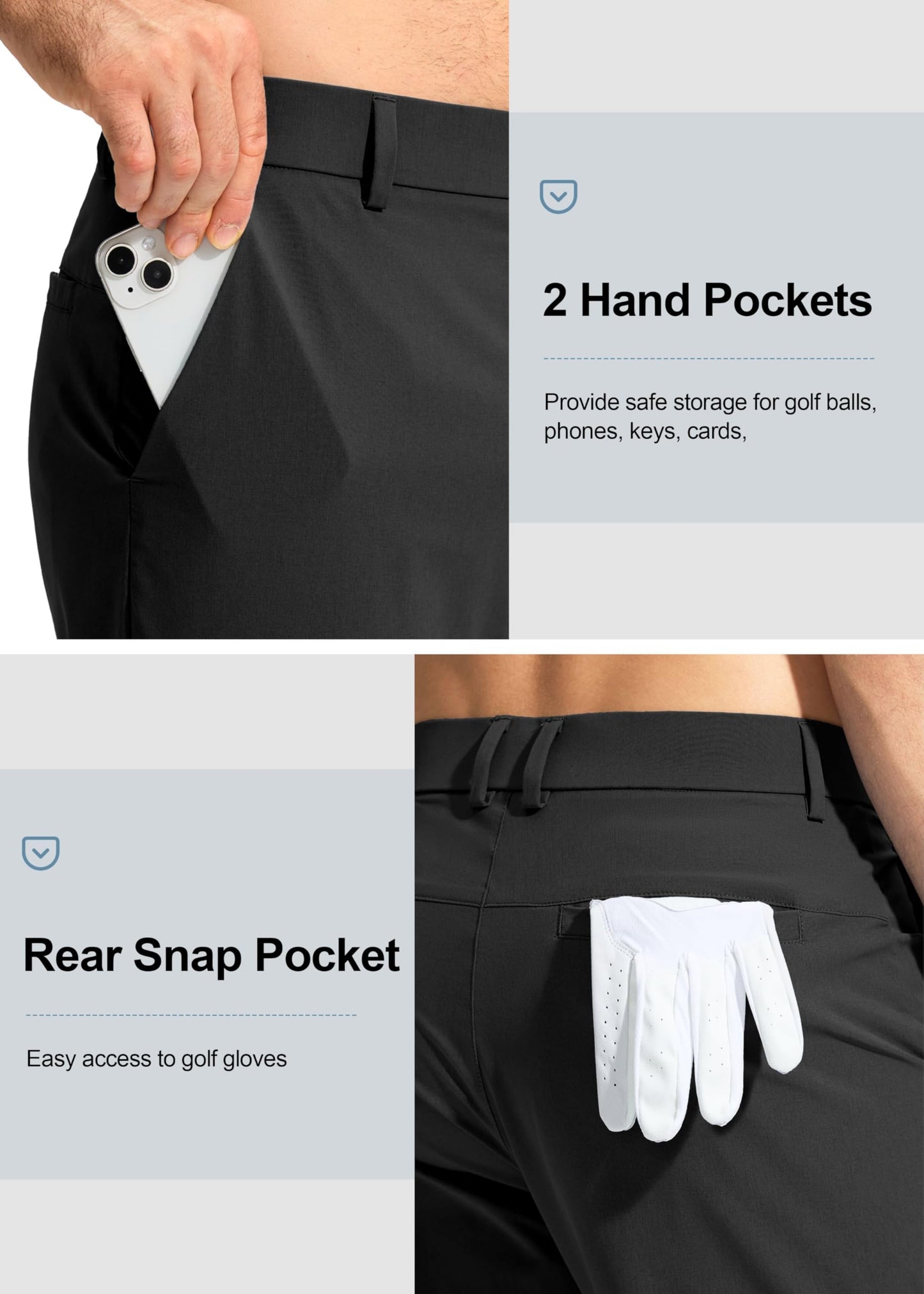 Pudolla Men's Golf Pants Mens Dress Pants Stretch Work Pants 32 Lightweight Quick Dry Slacks Casual Trousers with Pockets(Black 38Wx32L)