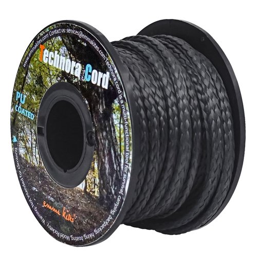 emma kites Black 1mm Technora Braided Cord PU Coating Abrasion Flame Resistant, Snare Line Tough Tactical Survival Assist Cord Model Rocket Paracord 200Lb 30Ft