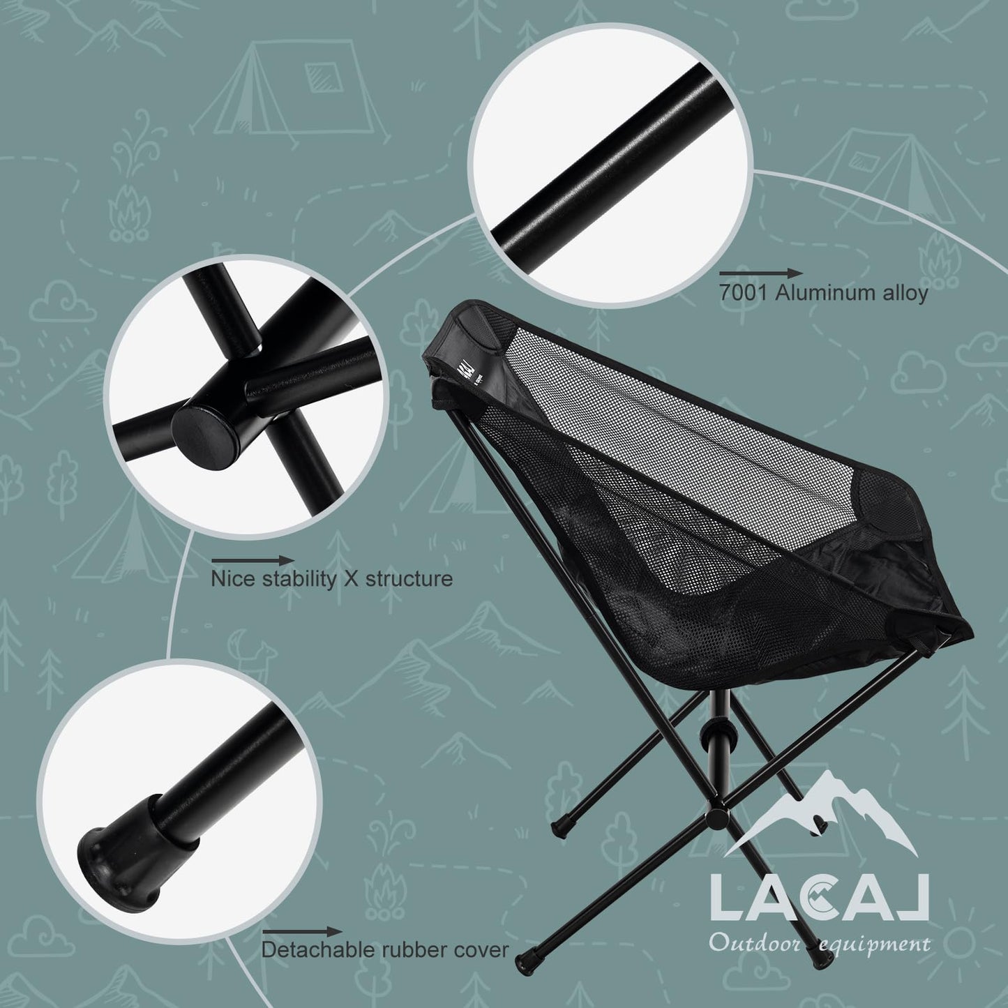 G2 GO2GETHER Ultra-Light Folding Camping Chair, All-Aluminum Frame, Surper Breathable Fabric, Easy to Carry, Compact Storage Size (1, Black)