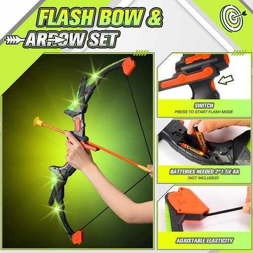 LED Light-Up Bow & Arrow Set for Kids - Outdoor Archery Game with Target, Bows & 5 Suction Arrows | STEM Toys for Kids Ages 4-12, Birthday for Boys Girls Indoor Outdoor Toys