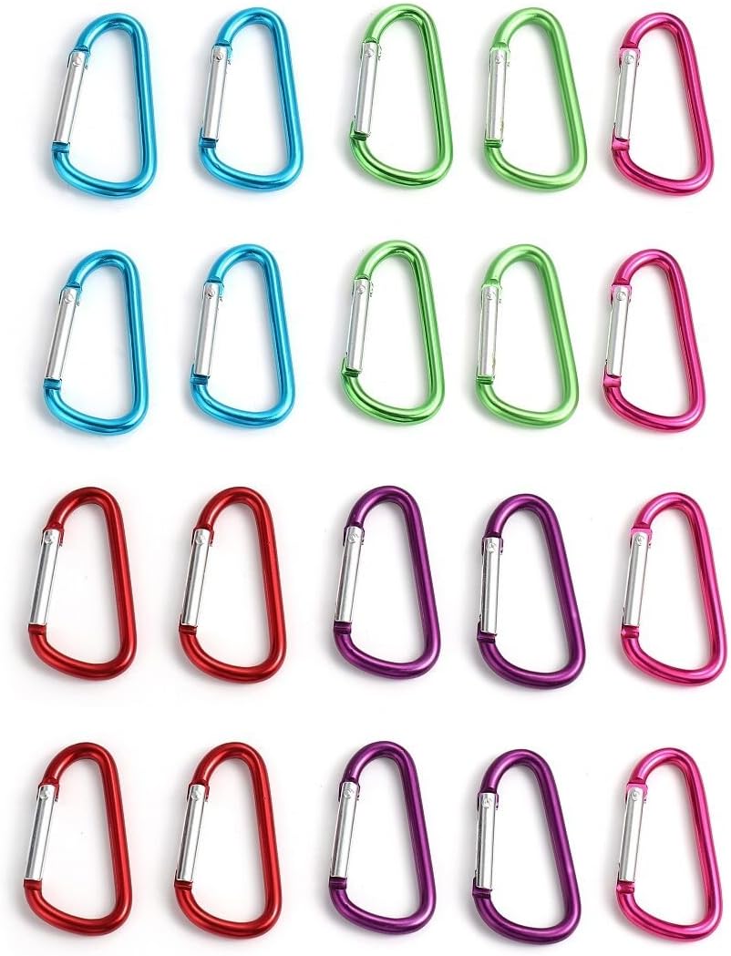 Aluminum Carabiner D Shape Buckle Pack, Keychain Clip, Spring Snap Key Chain Clip Hook Screw Gate Buckle 20Pcs