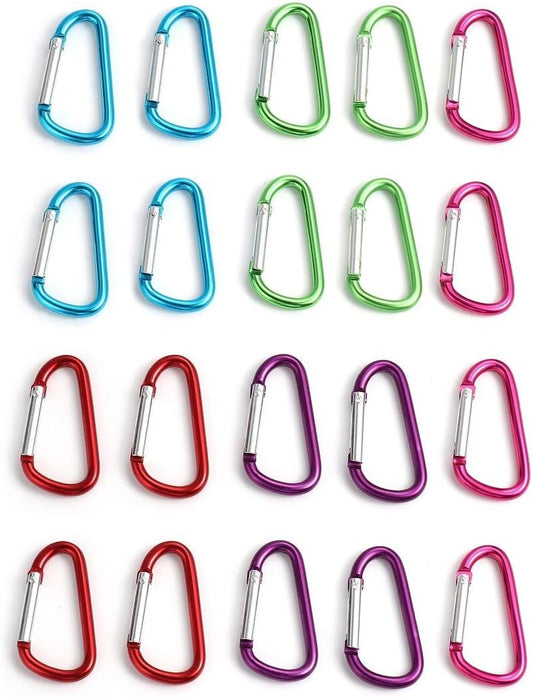 Aluminum Carabiner D Shape Buckle Pack, Keychain Clip, Spring Snap Key Chain Clip Hook Screw Gate Buckle 20Pcs