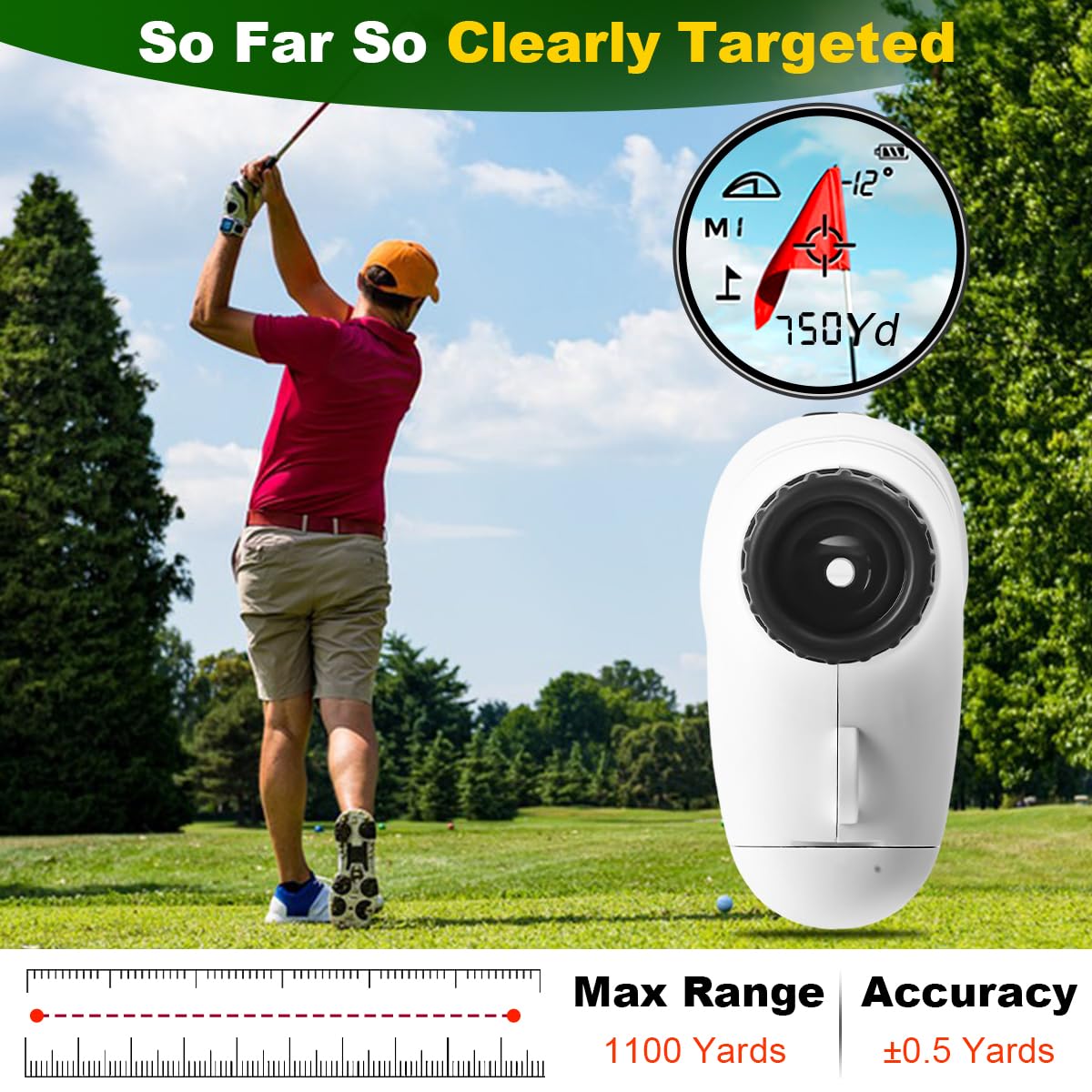 Golf Laser Rangefinder, Rangefinder for Hunter, 1100/1200 yds High Precision Golf Rangefinder with Slope, Magnification, Flag Lock, Vibration Alert, WP&Fog-Proof, for Outdoor Activities & Tournaments