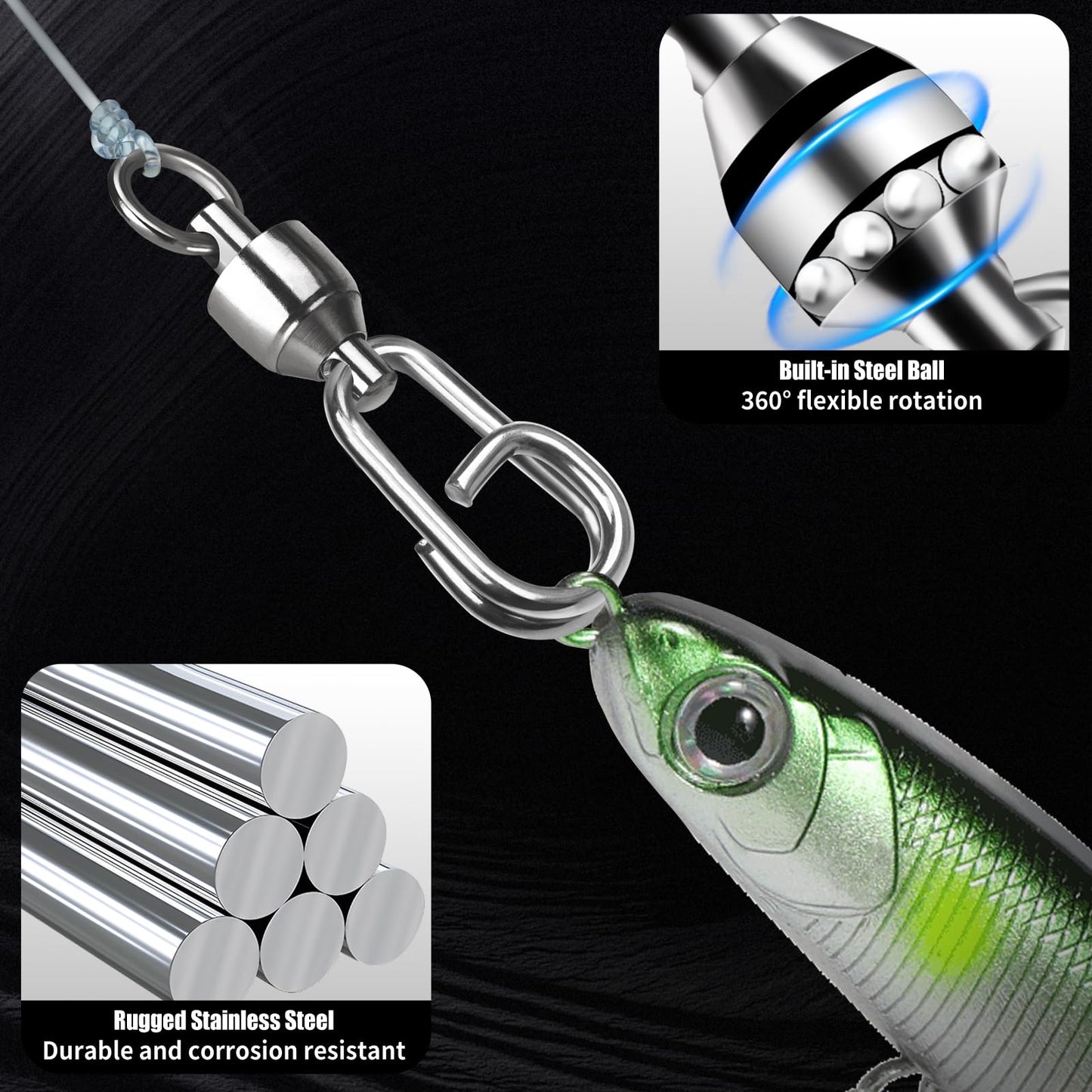 FishTrip Ball Bearing Swivel with Oval Split Rings - 25pcs Snap Swivels Fishing Tackle Saltwater Freshwater (Size 1_41lbs)