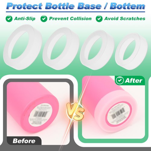 Cosmos 4 Pcs Water Bottle Protective Bottom Sleeve Boot Anti-Slip Bottom Cover Bottle Bumper Compatible with Hydro Sport Flask 12-40 Oz Water Tumbler Mug Cup, Silicone, Assorted Sizes (Frosted Clear)