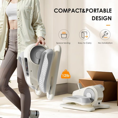 SogesGame Under Desk Elliptical Machine, Ellipse Leg Exerciser for Seniors, Portable Seated Pedal Exerciser with 12 Level Speeds, Manual & Auto Mode, LCD Display Monitor, Remote Control, White