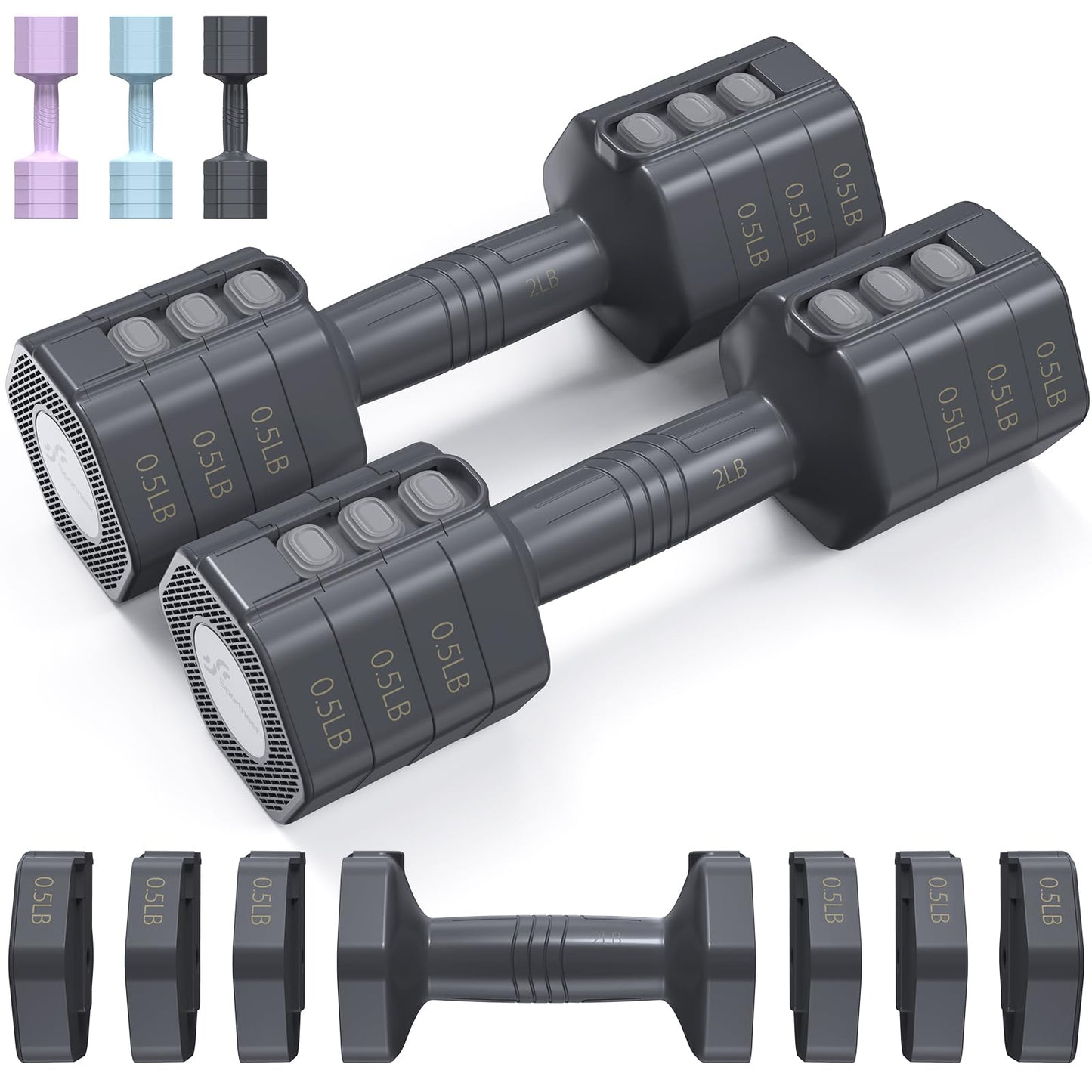 Adjustable Dumbbells Hand Weights Set: Sportneer 4 In 1 Weight Each 2lb 3lb 4lb 5lb Free Weights Dumbbells Set for Women Fast Adjust Dumbbell Set for Men Home Gym Workout Strength Training Exercise