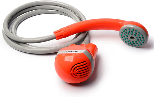 Ivation Portable Outdoor Shower, Battery Powered - Compact Handheld Rechargeable Camping Showerhead - Pumps Water from Bucket Into Steady, Gentle Shower Stream