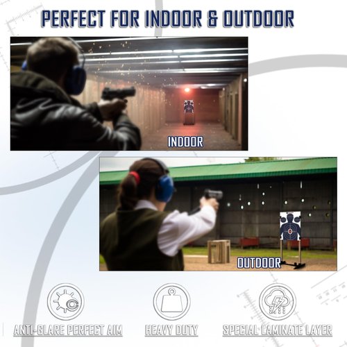 KNINE OUTDOORS Shooting Targets Paper, 12 x18 inch, Bulk for Hunting, Handguns, Pistols, Rifles, Silhouette with Red Bullseye, Blue Design (25 Pack)