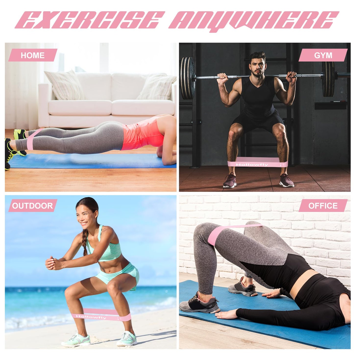 Hollowfly 12 Pcs Latex Resistance Loop Exercise Bands for Booty Workout Stretch Exercise Bands Non Slip for Legs Squat Resistance Loop Women Men Starter Butt Hip Thigh Fitness(Light Pink,Light)