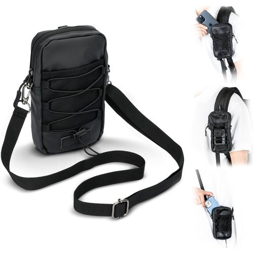 Military Backpack Shoulder Strap Pouch Holder,Tactical Phone Carrying Pouch Crossbody Holsters for iPhone 17 16 15,Backpack Mount Bag for Phone GoPro Hero13 12 DJI Action 4 5 Pro Fits Hiking Climbing