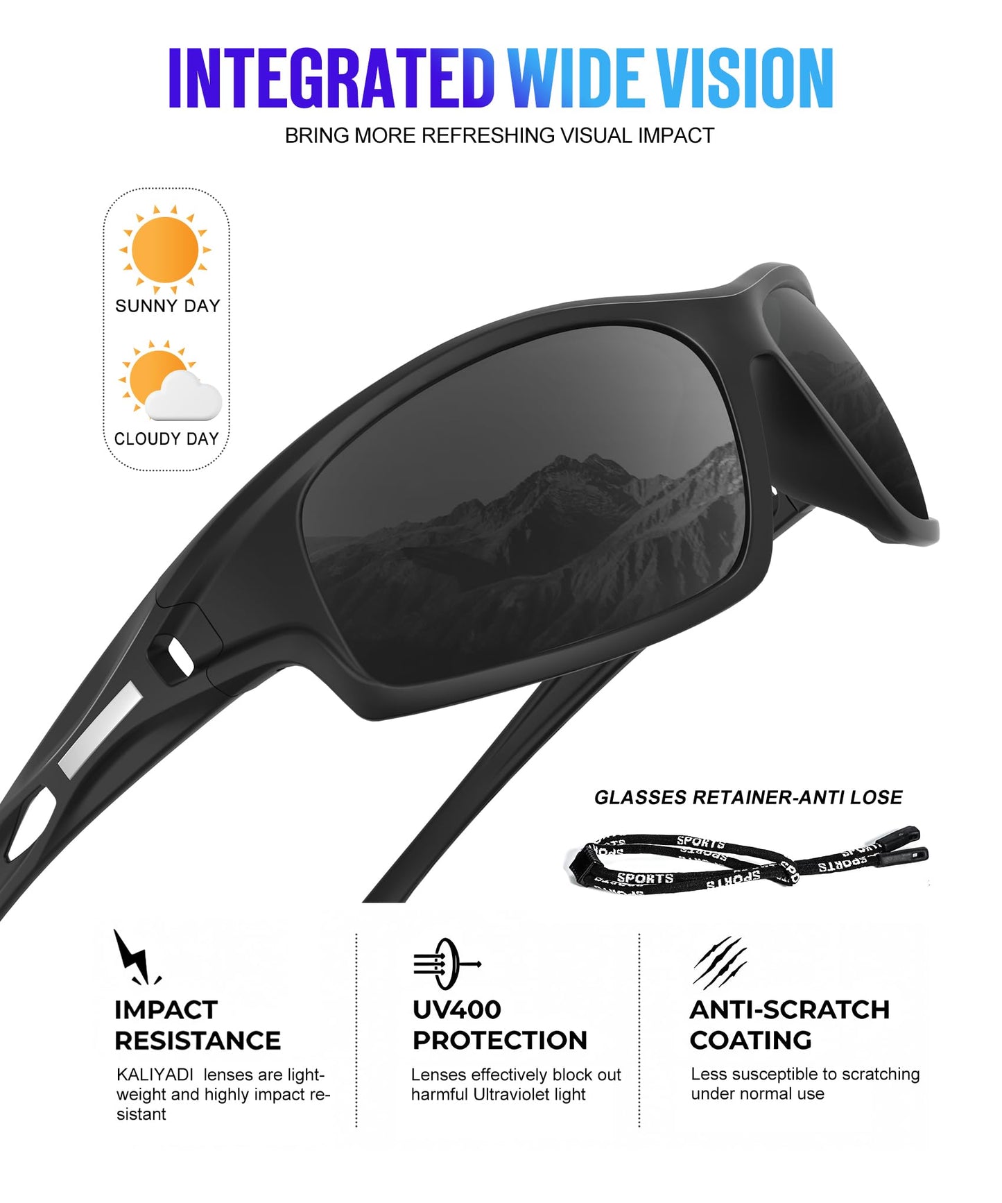 KALIYADI Polarized Sunglasses-Men Sports Sun-Glasses: Mens Sunglasses UV400 Protection for Running Fishing Golf