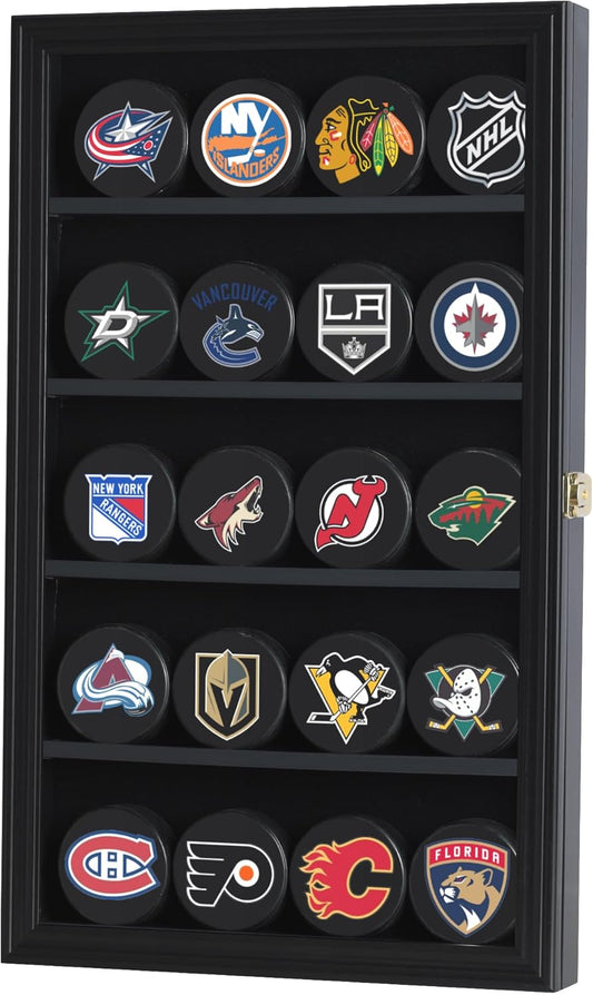 20 Hockey Puck Display Case Cabinet Holder Wall Rack Shadow Box 98% UV Protection, CC01