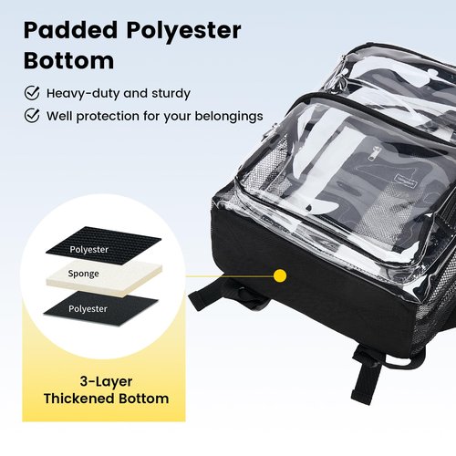 Vorspack Clear Backpack Heavy Duty - Large Clear Bookbag Transparent Backpacks See Through Backpack for College Work Travel Festival - Black(2 Pack)