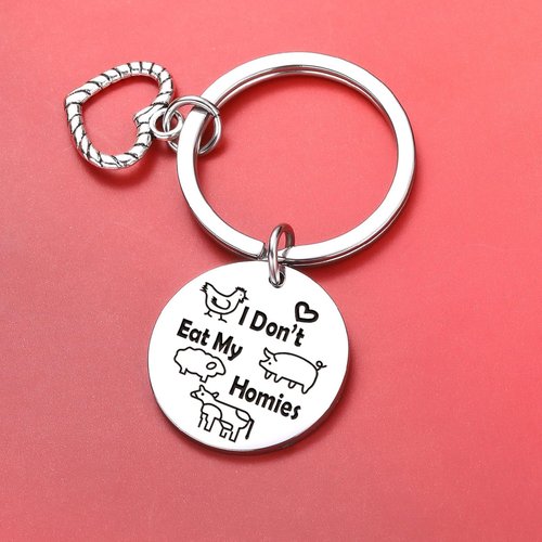 ZQEOU Vegan Gifts Vegetarian Gift Animal Rescue Lovers Keychain Vegetarianism Jewelry Vegan Friends Gift For Best Friend Jewelry Niece Keychain Animal Rescue Gift Animal Lovers Jewelry