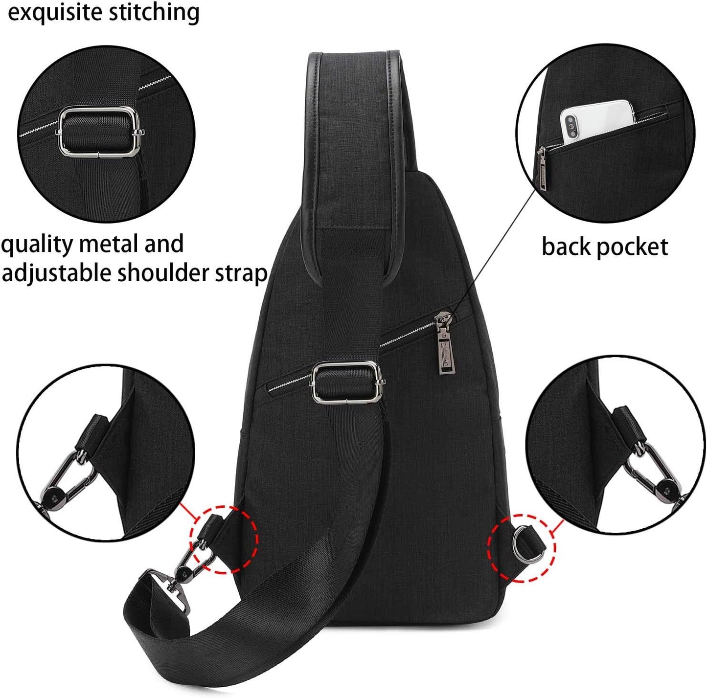 Small Sling Bag Crossbody Backpack Over the Shoulder Bag for Men Women Travel Outdoors, Lightweight Chest Pack (Small, Black)