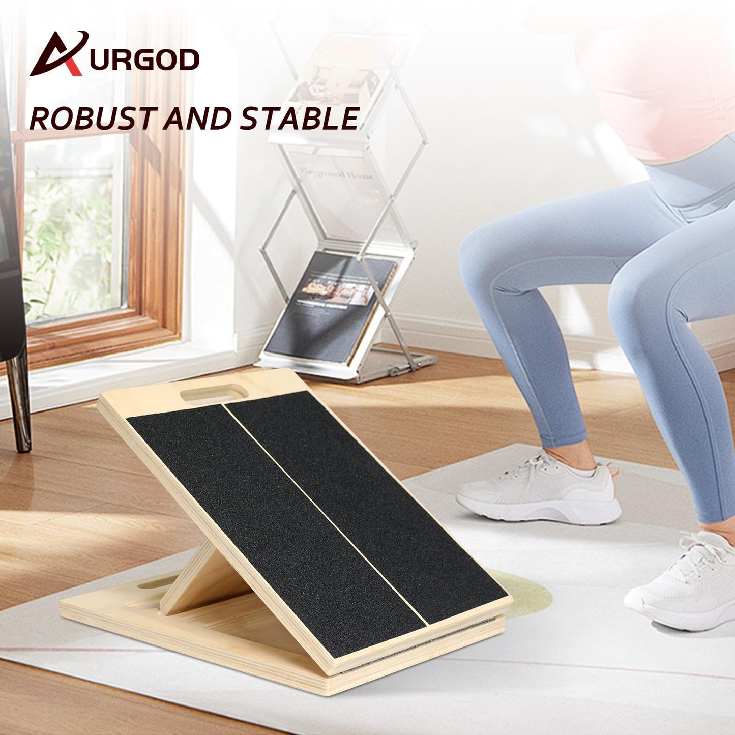 AURGOD Calf Stretcher Portable Wooden Slant Board for Calf Stretching, 5 Adjustable Angles Incline Board, Load 220 lbs Physical Therapy Equipment for Squats, Exercise, and Leg