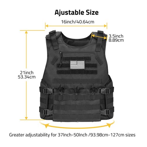 CVLIFE Tactical Vest with Zipper Bag Molle Webbing System Outdoor Vest Adjustable Belt Breathable Weight Vest for Training Activity Black