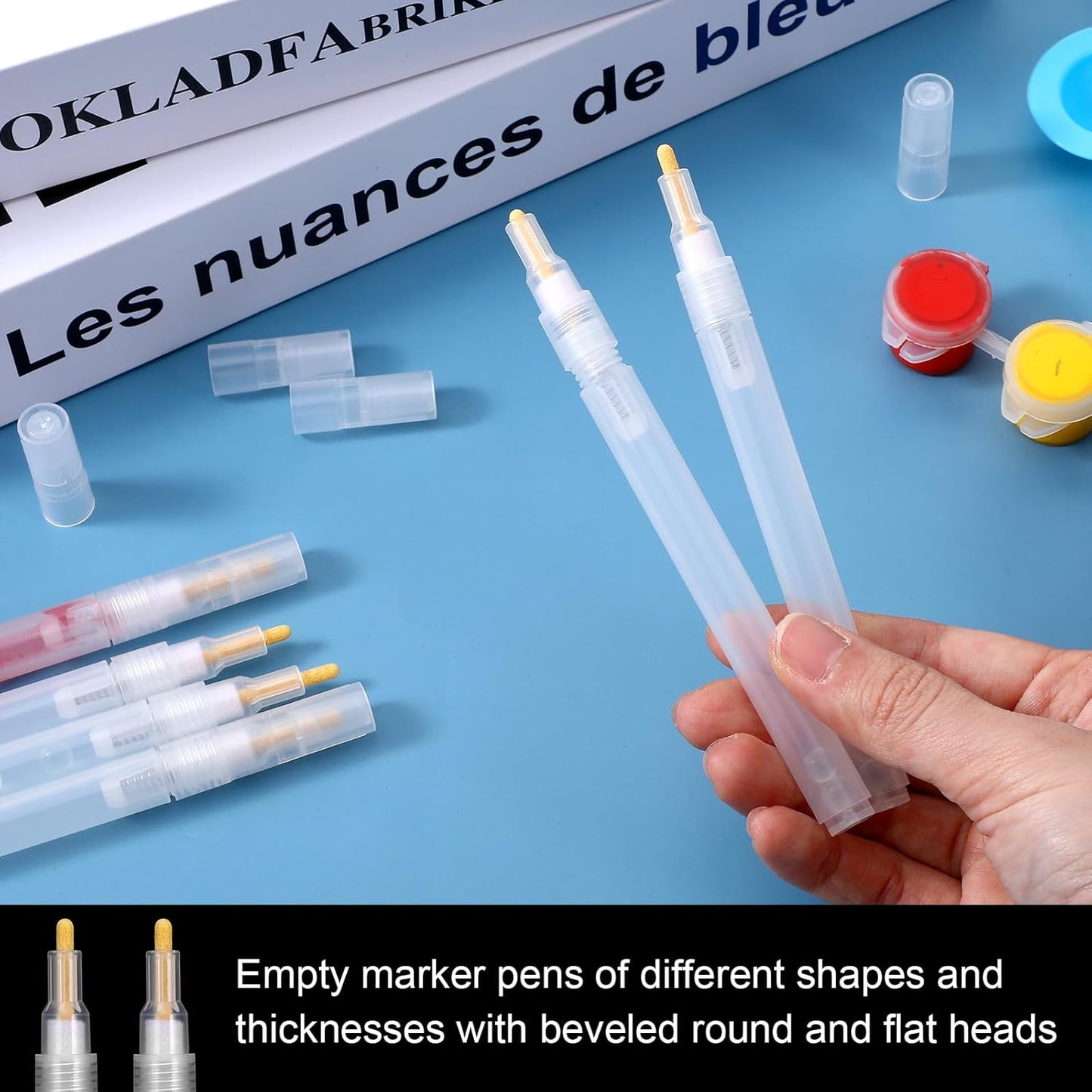 Acrylic Paint Markers,6 Pcs Empty Markers, Fillable Paint Touch Up Pen, Round Tilted Flat Head Refillable Paints Marker for Touch Up Graffiti Paper Drawing