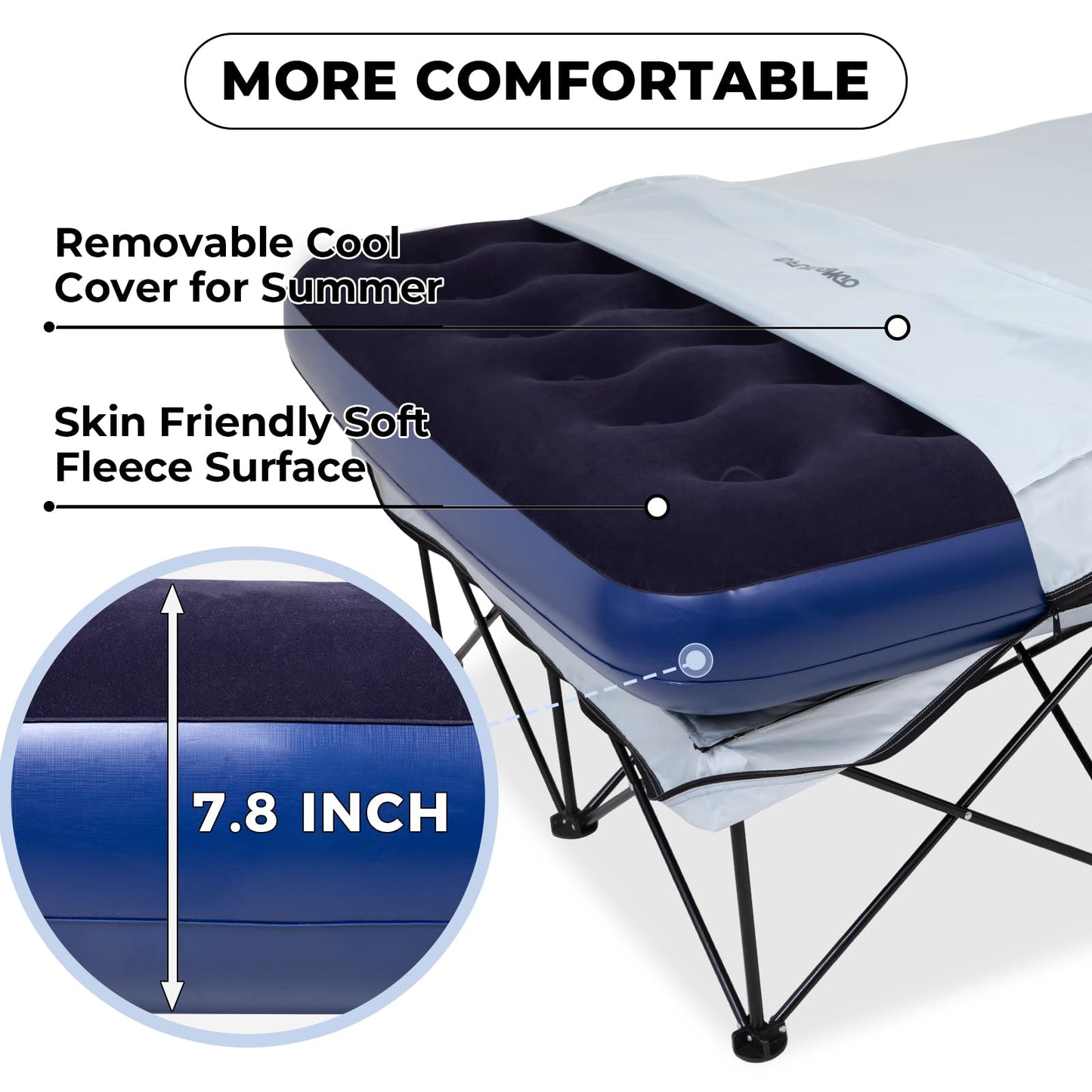 FUNDANGO 2 Person Cot Queen Size, Folding Airbed Mattress, Double Camp Bed with 2 Cup Holders, Removeable Cover for Adults Outdoor Travel,Carry Bag Included (Grey)